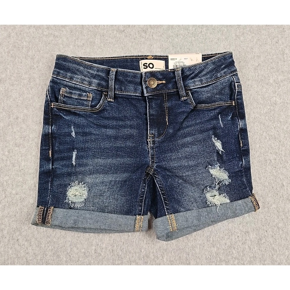 SO Jean Shorts Girls Size 7 Mid Rise Denim Favorite Short Distressed Jeans NWT
